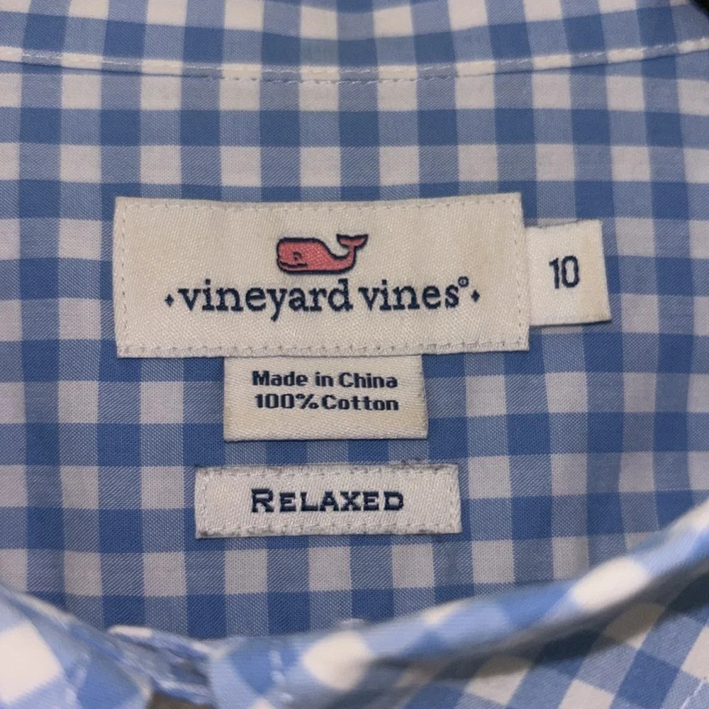 Vineyard Vines Gingham Picnic Style Plaid Size 10 Blue White Button Down Relaxed - Picture 8 of 11